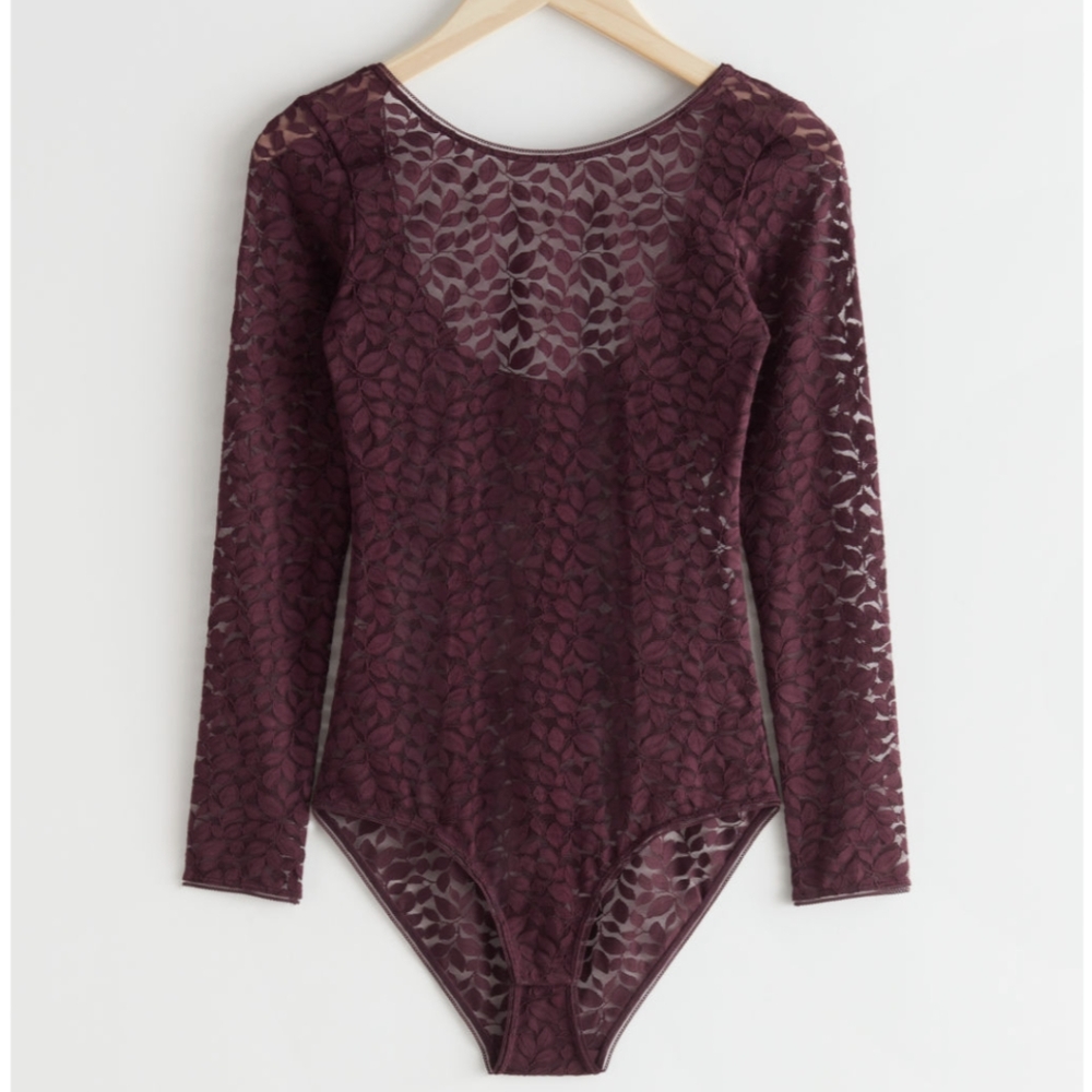 & Other Stories - Leaf  Motif Lace Bodysuit